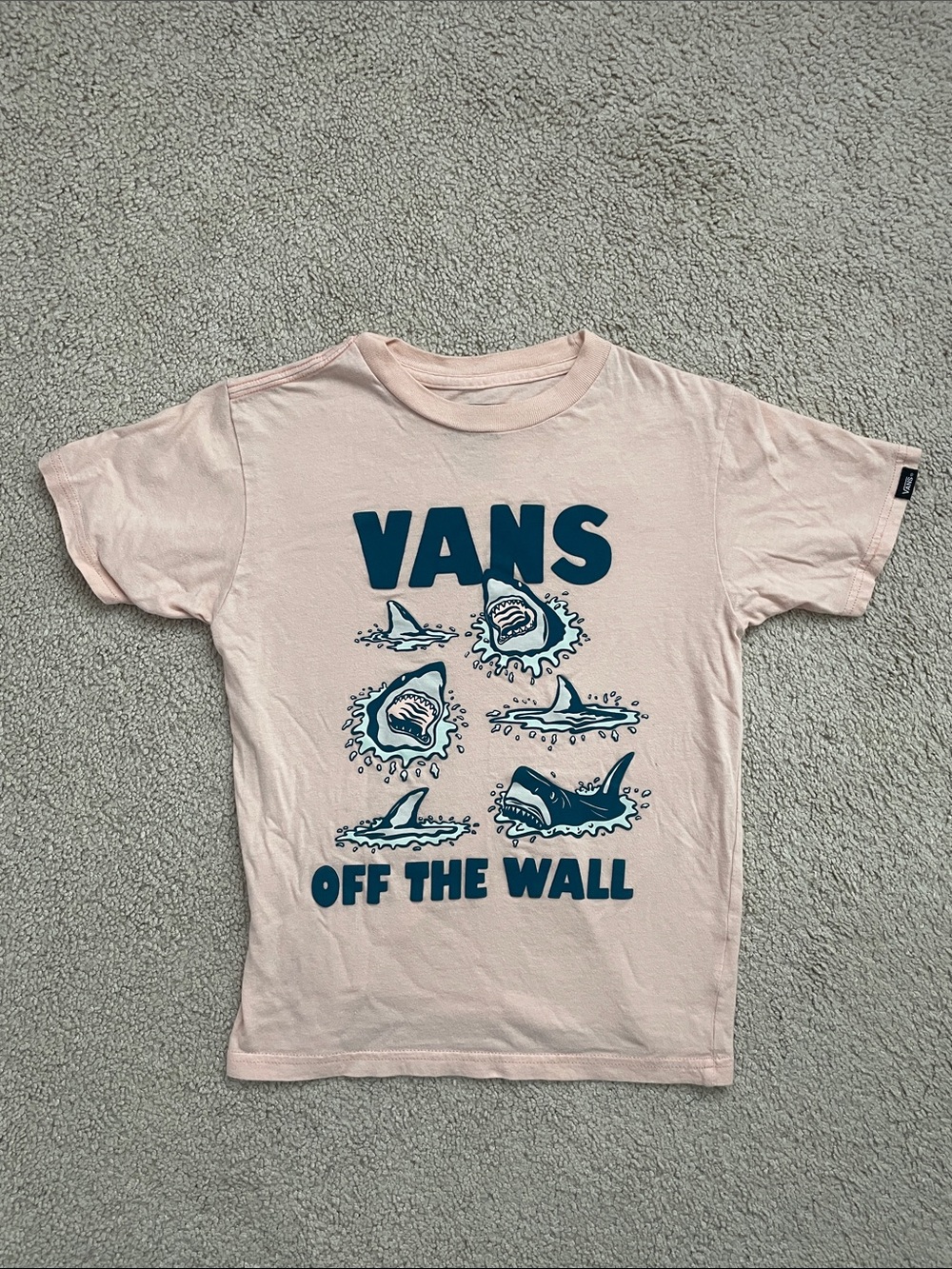 Vans Light Pink Tee with Navy Shark Graphic
